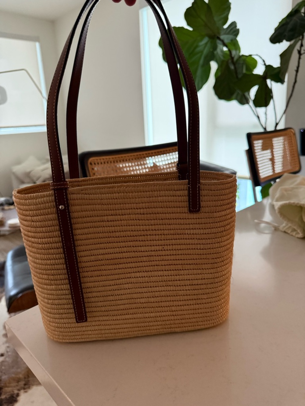 Loewe Natural Straw Tote with Brown Leather Trim - Picture 5 of 14